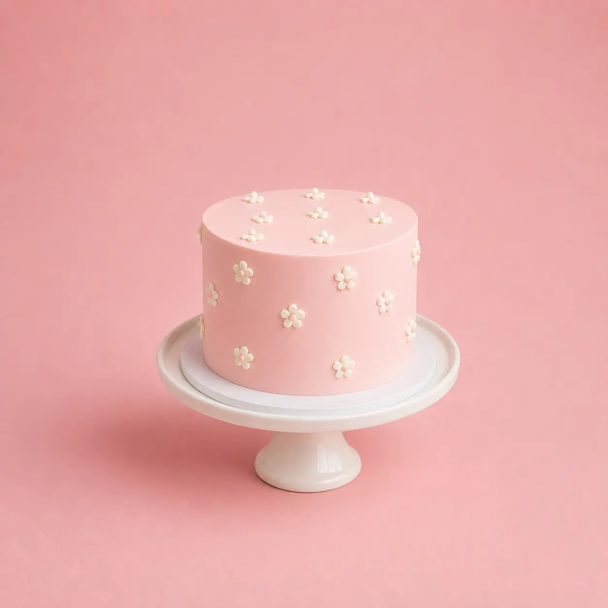 Pink Velvet Sugar celebration cake decorated with white flowers